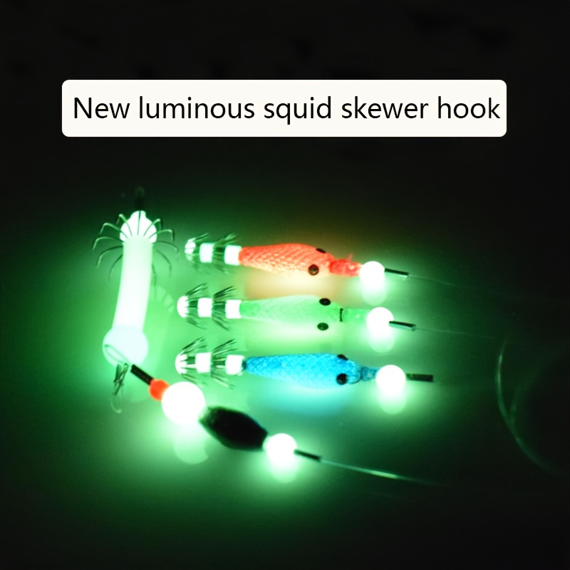1pc Luminous Squid String Hook, Night Fishing Artifact, Cuttlefish Shrimp  Fluorescent Fishing Lures For Boat Fishing