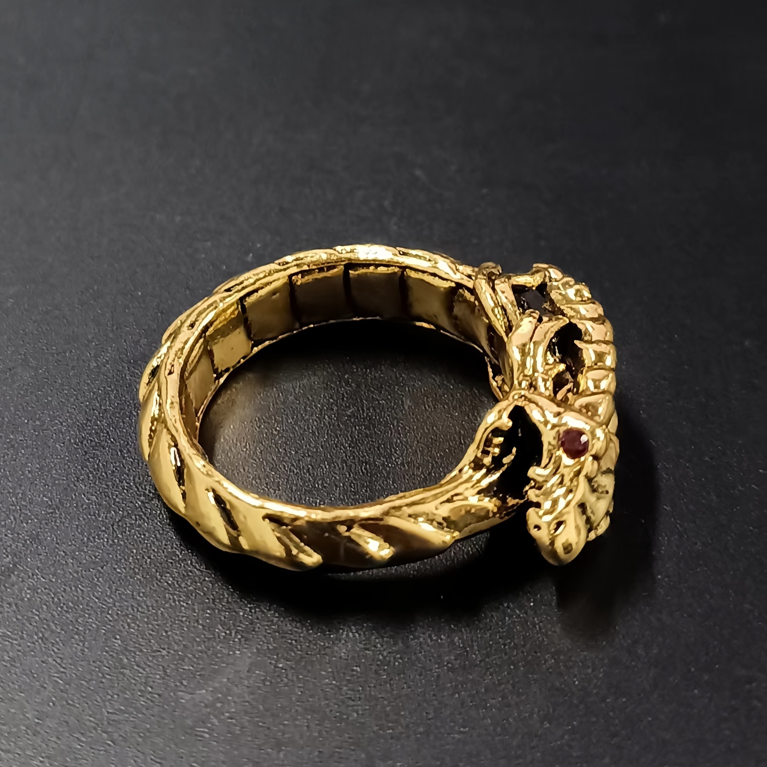 Men's Dragon Finger Golden Ring, Zircon Set