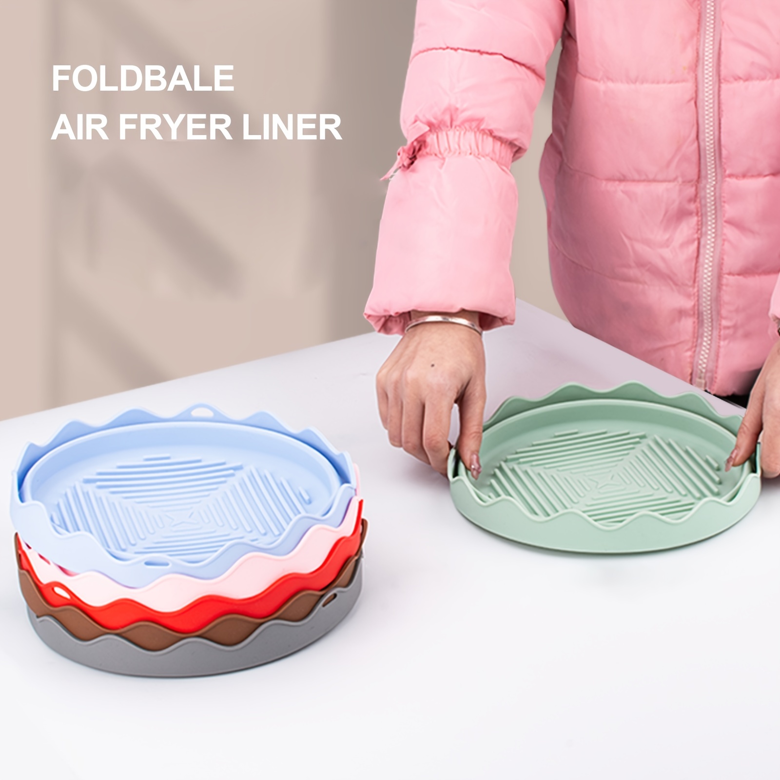 Foldable Air Fryer Pot, Silicone air fryer liners 8 inch for 4 to