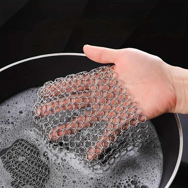 1Pcs Stainless Steel Cast Iron Cleaner Chainmail Scrubber for Cast