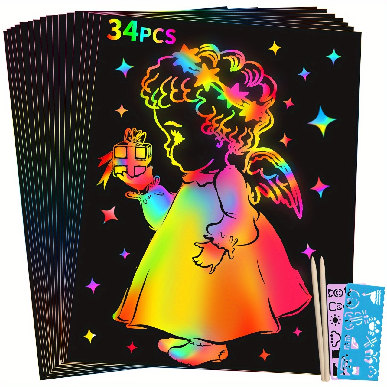 Rainbow Scratch Art Magic Paper Novelty Colored Graffiti - Temu