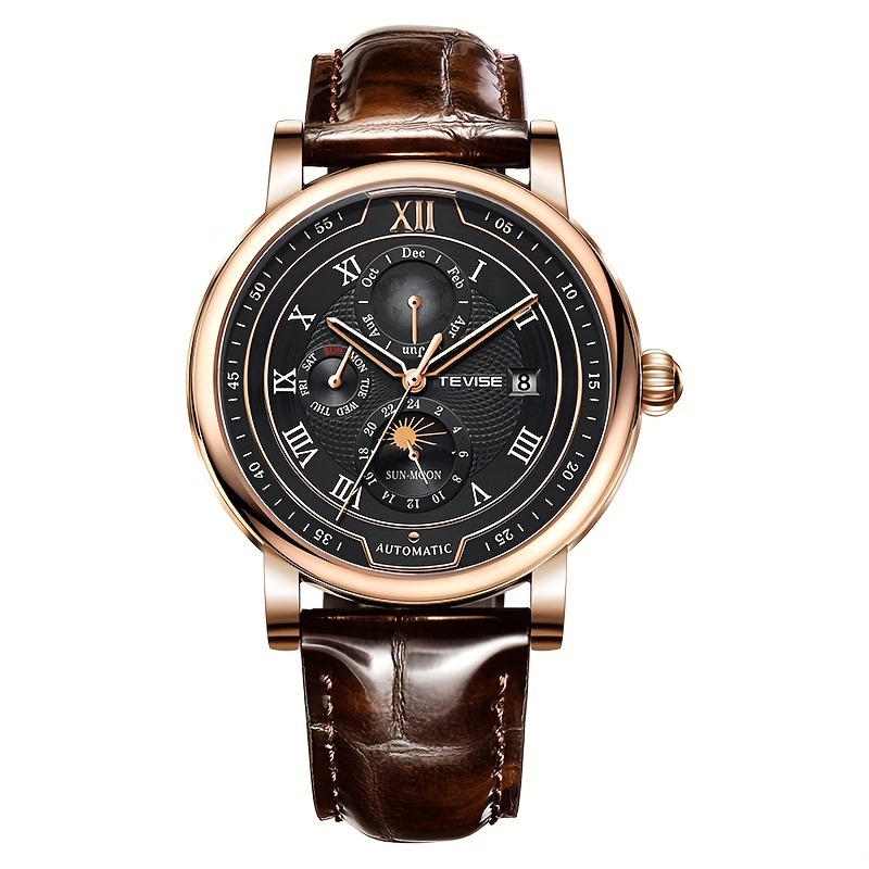 Mens Waterproof Fully Automatic Mechanical Watch Mens Lunar Calendar Casual  Fashion Watch Festival Gift | Shop Now For Limited-time Deals | Temu