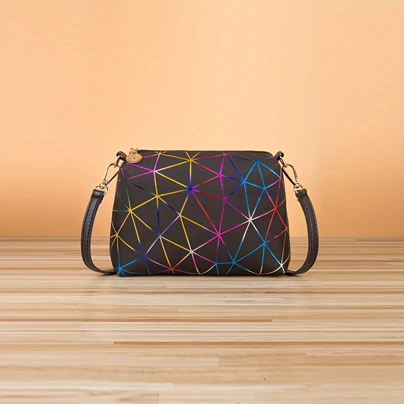 Mini Geometric Printed Pu Leather Crossbody Bag Sling Bag For Men