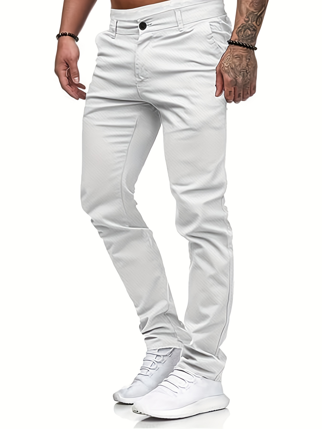 Men's Straight Leg Casual Work Pants Classic Design Waist - Temu