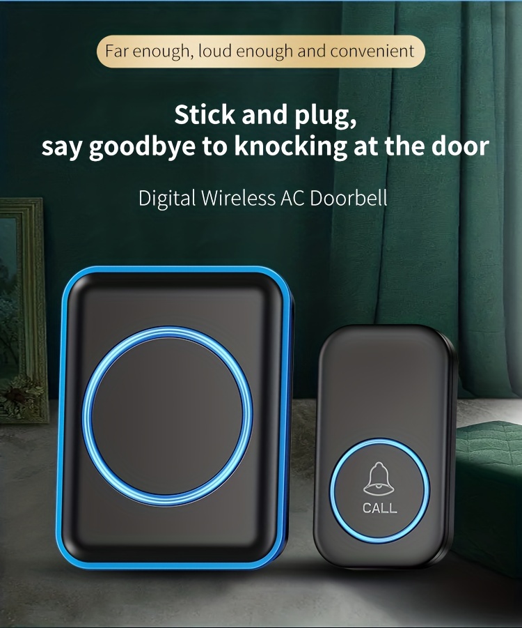 Door Bell, Loud Wireless Doorbell with 5 Level Volume (Mute Mode