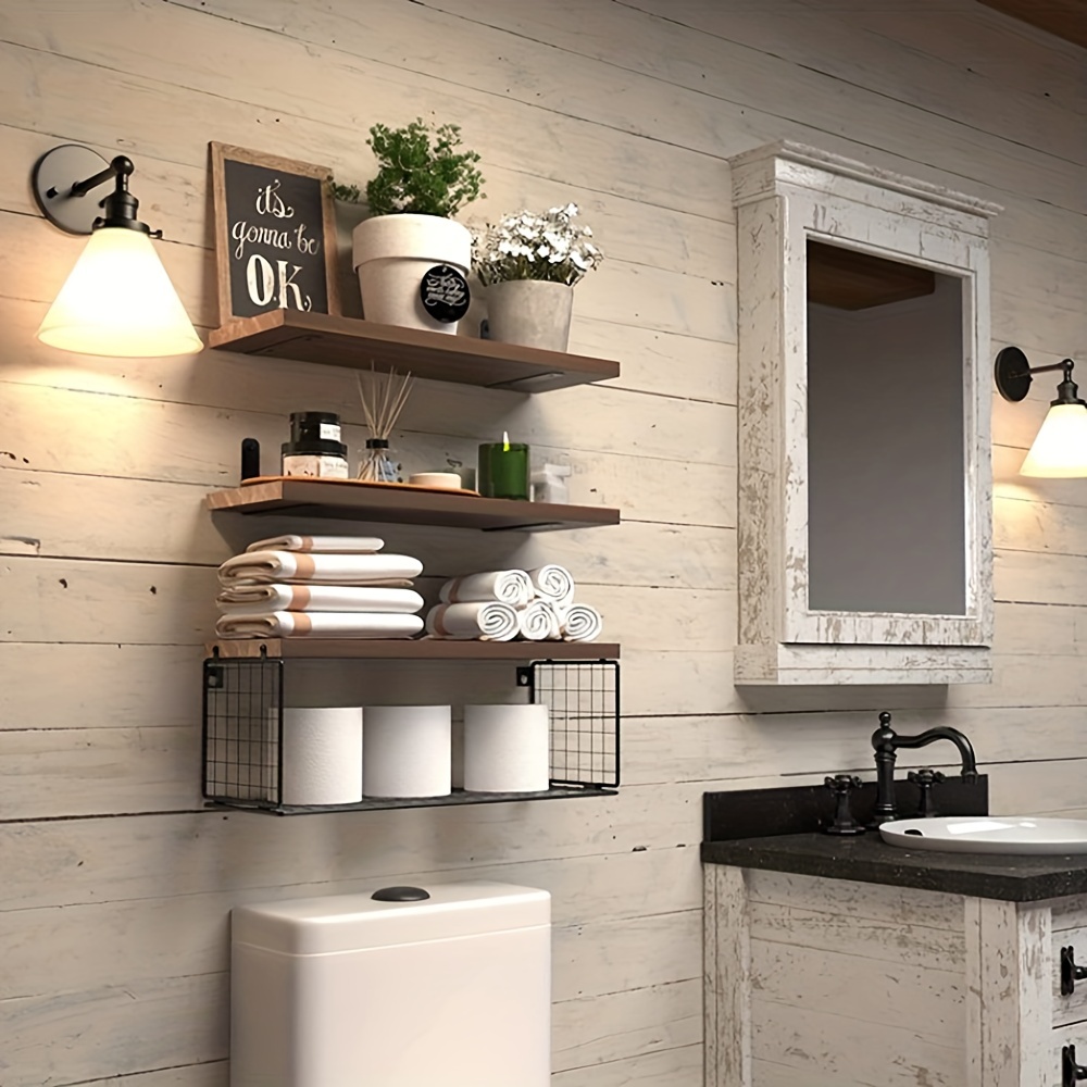 Floating Shelves Wall Mounted with Storage Basket and Protective