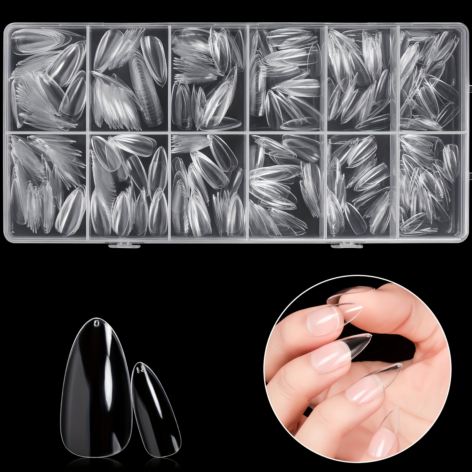 

600pcs Gel X Nail Kit Medium Almond Oval Nail Tips Clear False Nail Tips Clear Press On Nails Full Cover Design Almond Shaped False Nails