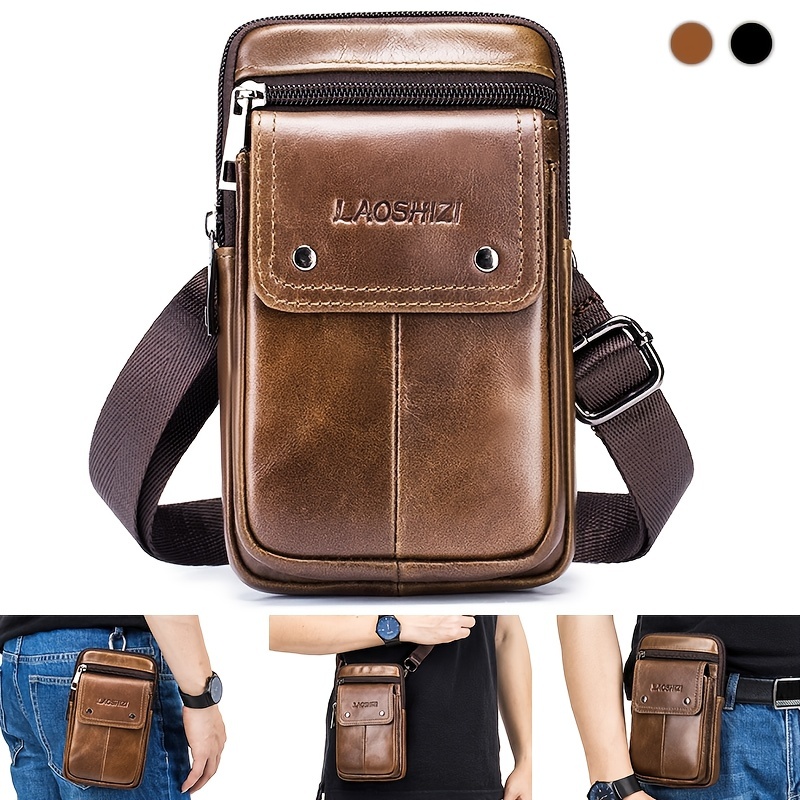 Men's Genuine Leather Cowhide Vintage Belt Pouch Purse Waist Bag Shoulder  Bags