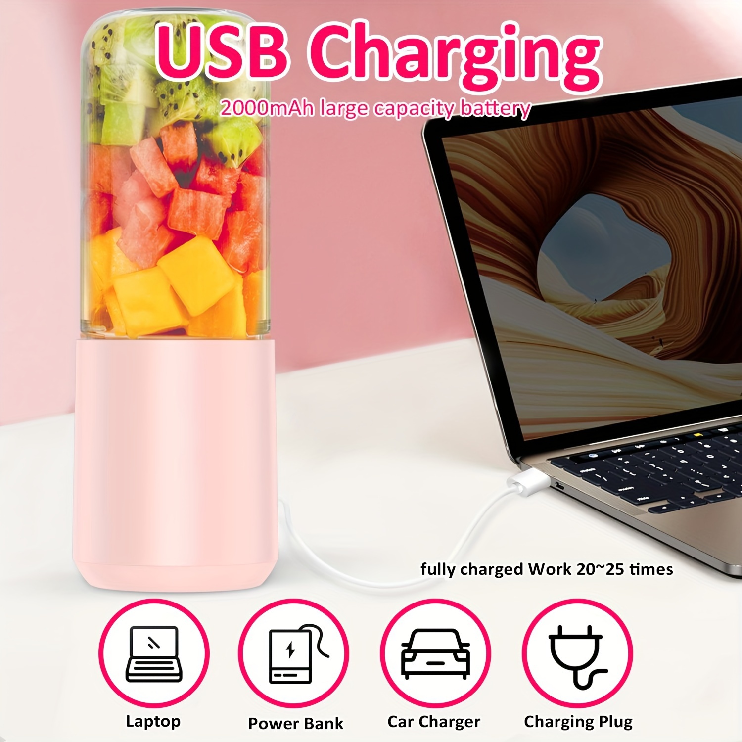 1 Exprimidor De Cítricos, Licuadora Portátil, Con USB Recargable, Mini  Licuadora Para Batidos, Vaso Exprimidor De Viaje, Exprimidor Portátil - Temu