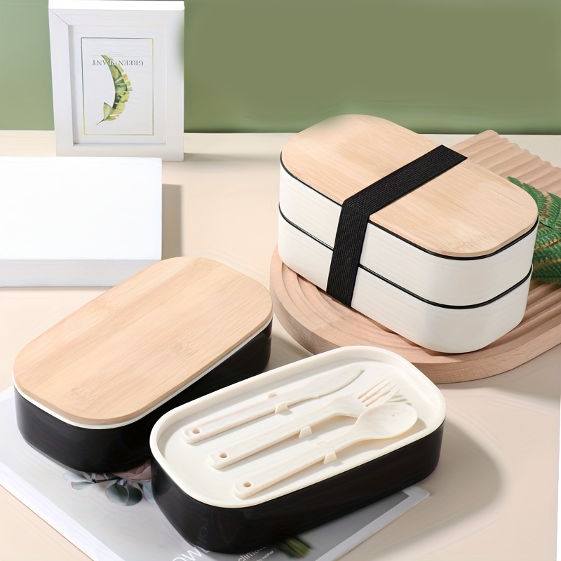 Leakproof 2-layer Bento Box With Spoon And Fork - Microwavable And