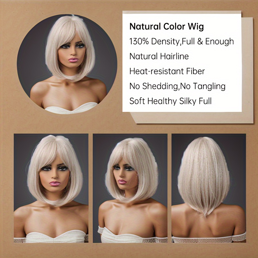 5 Styles Elegant Shorty Bob Wig Straight Bangs Heat Temu Canada