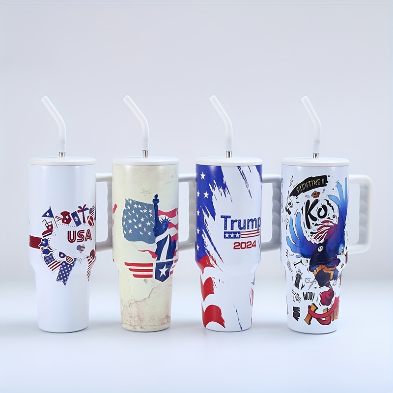 Us Flag Tumbler With Lid And Straw Stainless Steel Thermal - Temu