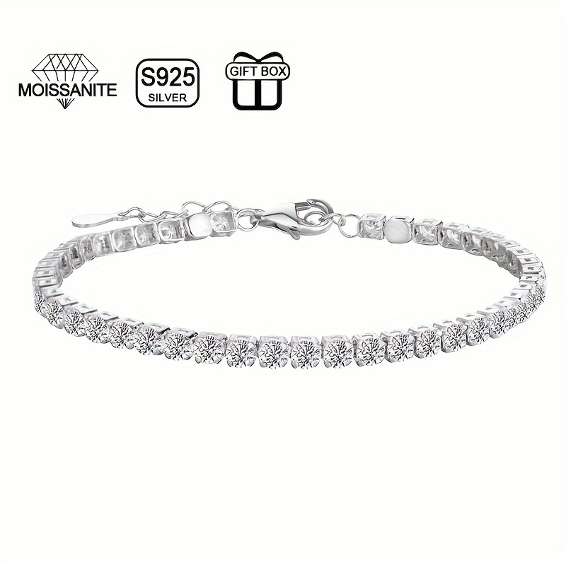 

1pc 925 Silver 4.4 Carat Moissanite Tennis Bracelet For Men, Trendy And Fashionable Jewelry For Women, Gift For Birthdays, Anniversaries, , Christmas, New Year, Valentine's Day