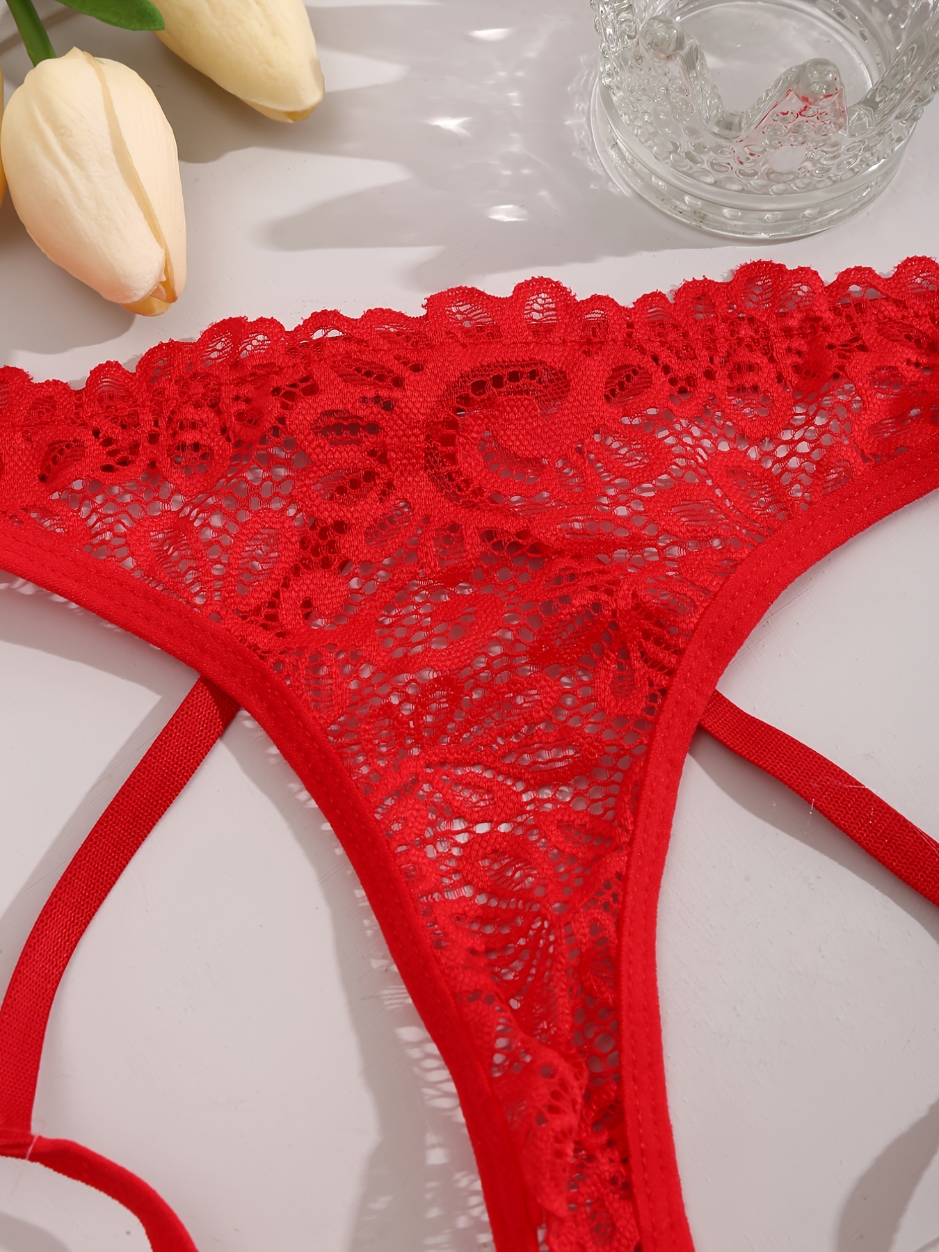  Women G String Lingerie Floral Lace Hollow Out Panties See  Through Hipster Cut Out Sexy Underwear Low Rise Thongs Bikini Women G  String Panties For (Red,Xs) : Clothing, Shoes & Jewelry