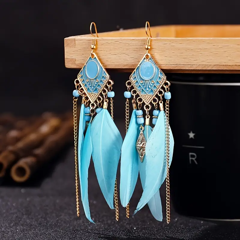 Long Bohemian Feather Earrings Vintage Jewelry Creative - Temu United Arab  Emirates