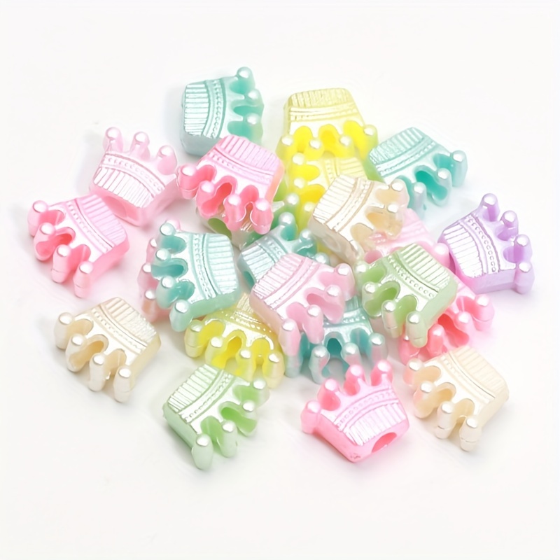 

50pcs 11x14mm Iridescent Crown Acrylic Beads For , Shoes & Watch Accessories, Jewelry Making Supplies