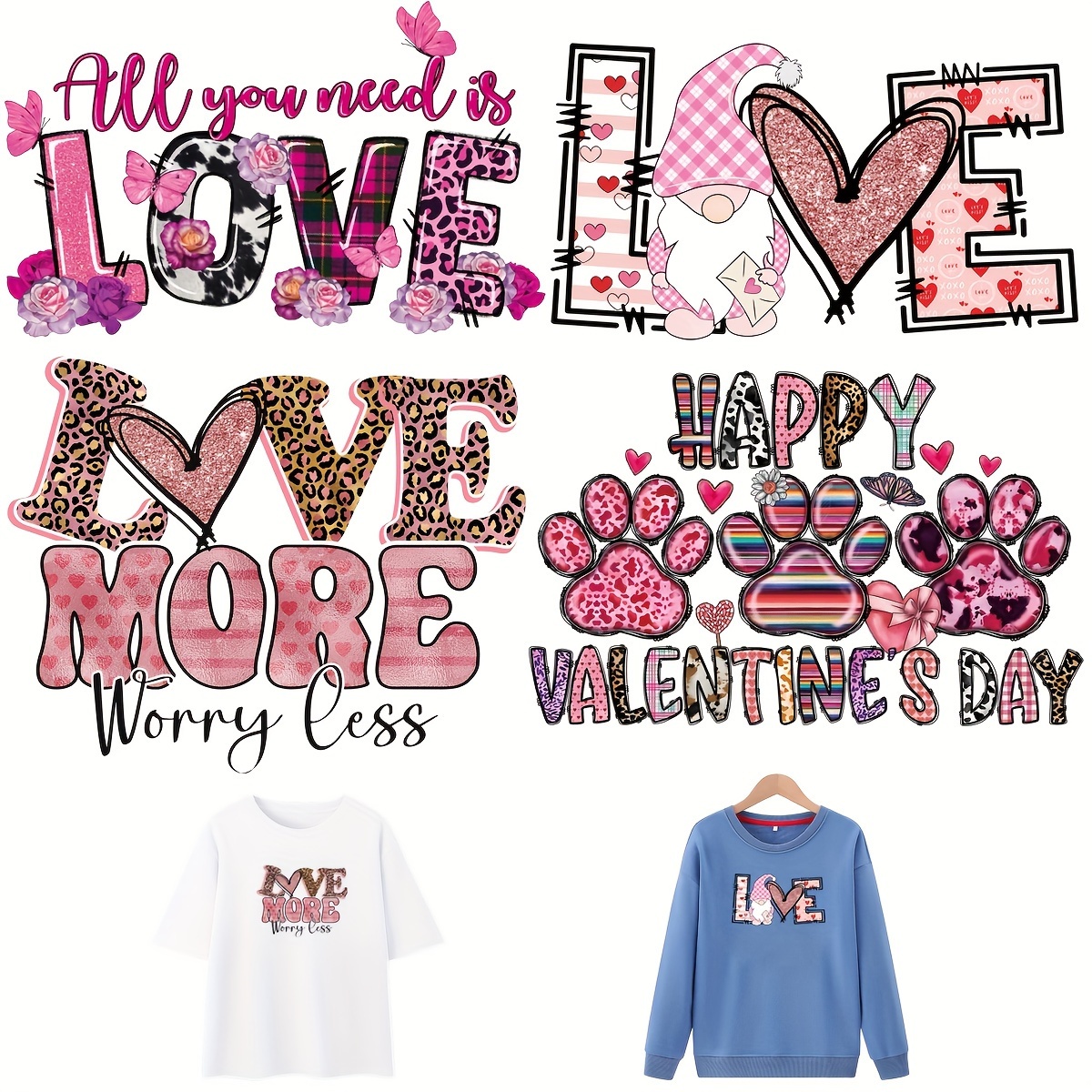  Valentines's Day Iron on Transfers Stickers, Iron on Decals  Pink Red Heart Gnome Heat Transfer Vinyl Iron on Patches for T Shirts  Pillow Hoodie DIY Craft Appliques(m30) : Everything Else