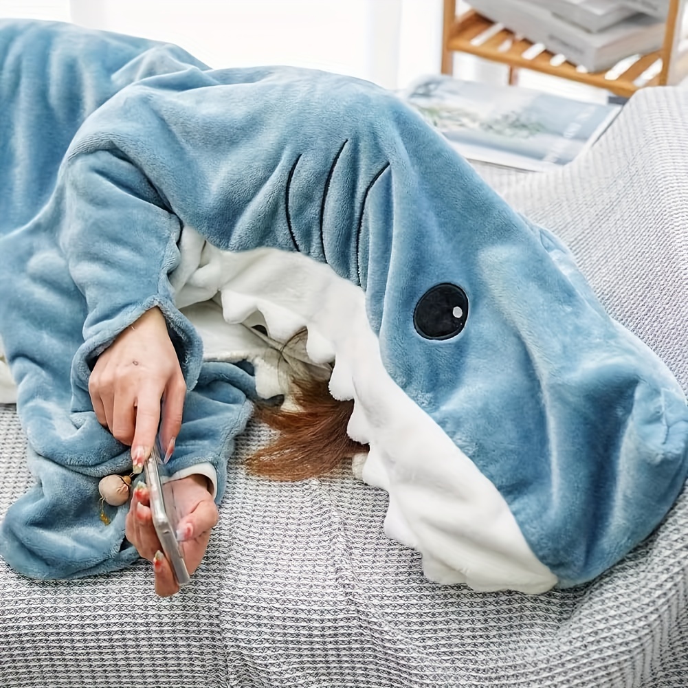 1pc   blanket for adult wearable shark blanket hoodie cartoon animals blanket cute   shark flannel hoodie blanket gift for sofa couch bed car camping details 1