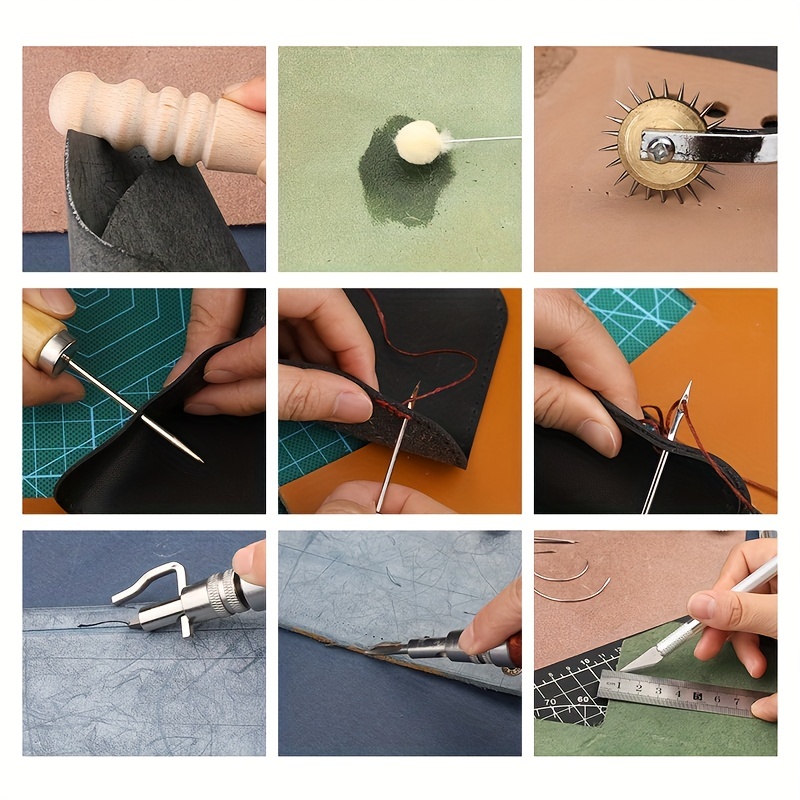PLANTIONAL Herramientas de trabajo de cuero para principiantes: kit  profesional de artesanía de cuero con hilo encerado punzón de costura  punzón para