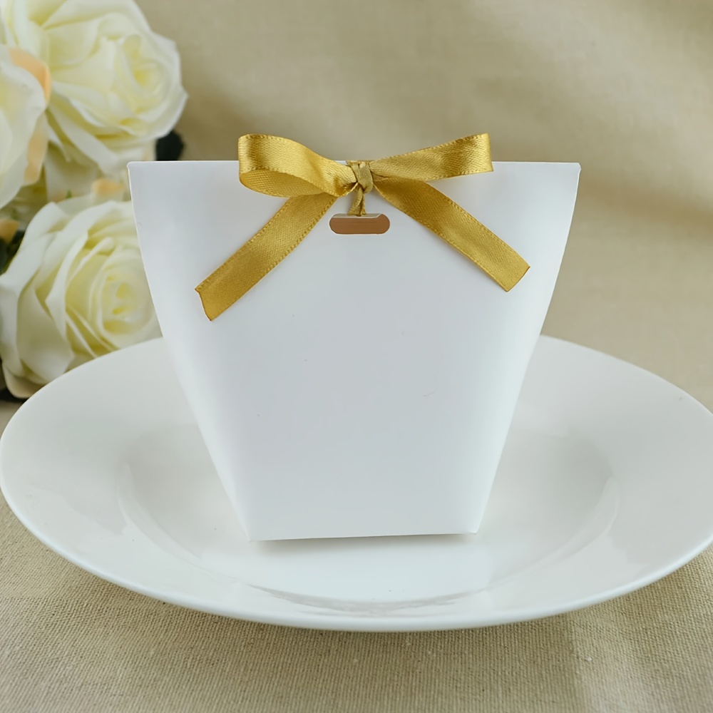 TEMU 50pcs/pack, Sac En Papier Sac À Bonbons Cadeau de Mariage Boîte Cadeau Sac de Décoration D'anniversaire Avec Ruban, Fournitures Pour Petites