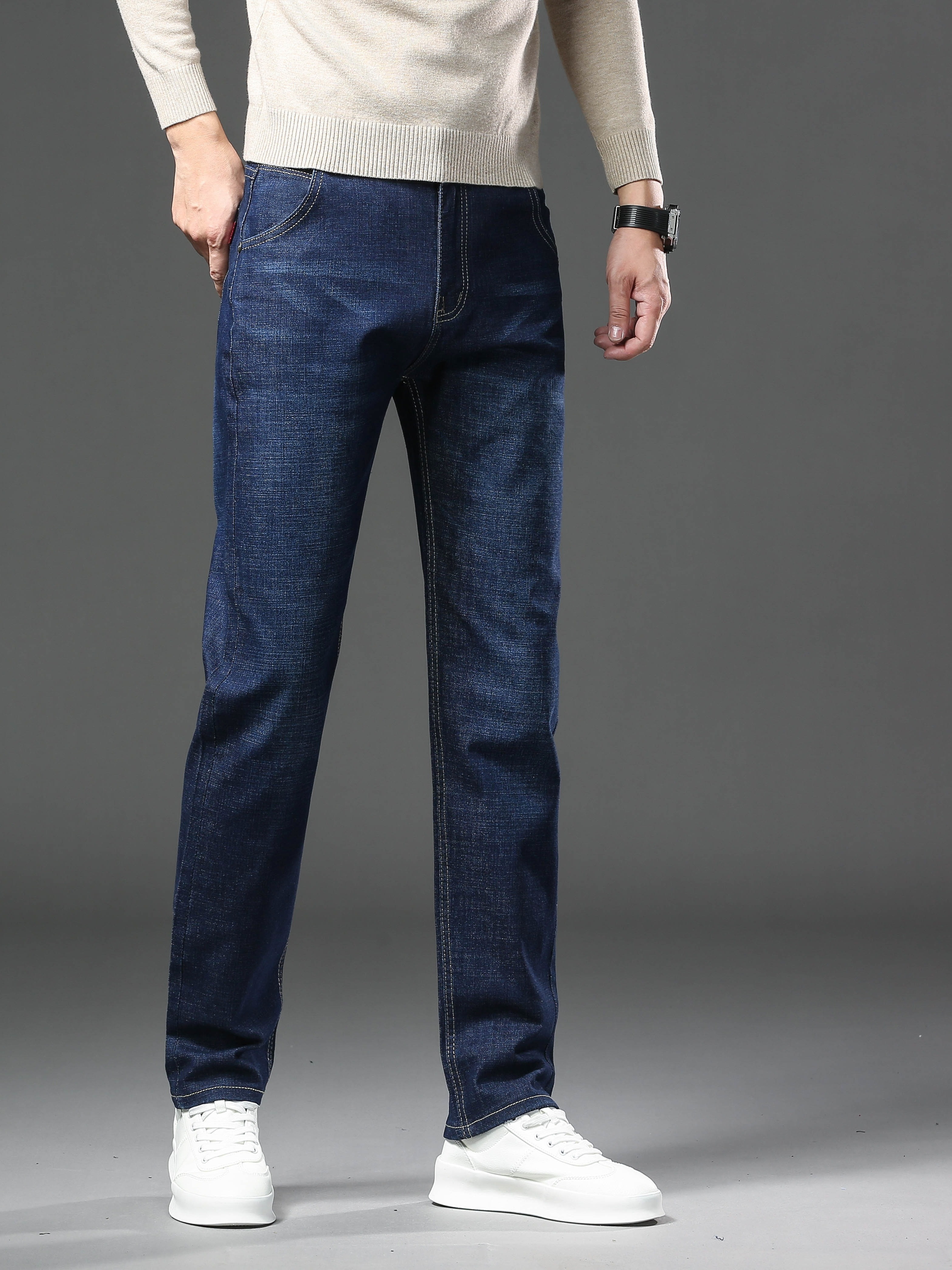 mens semi formal jeans classic design stretch jeans for business
