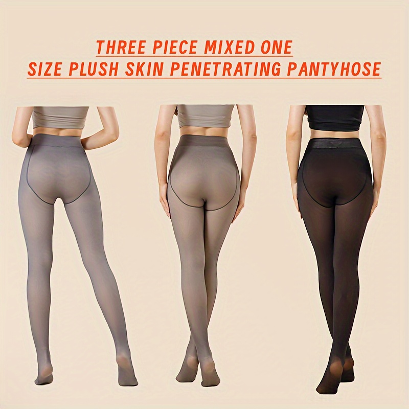 Women Fleece Lined Tights Fake Translucent Pantyhose High Waisted