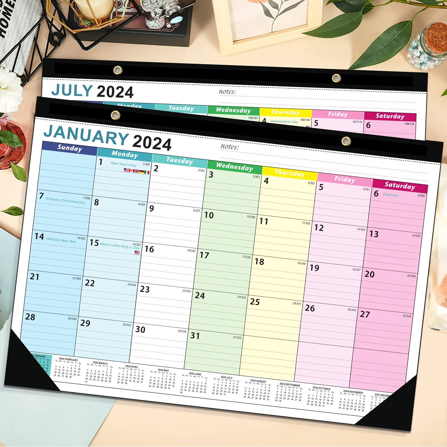 Calendrier 2024-2025 Calendrier mural, janvier 2024 - juin 2025 Calendrier,  calendrier des jours fériés 18 mois