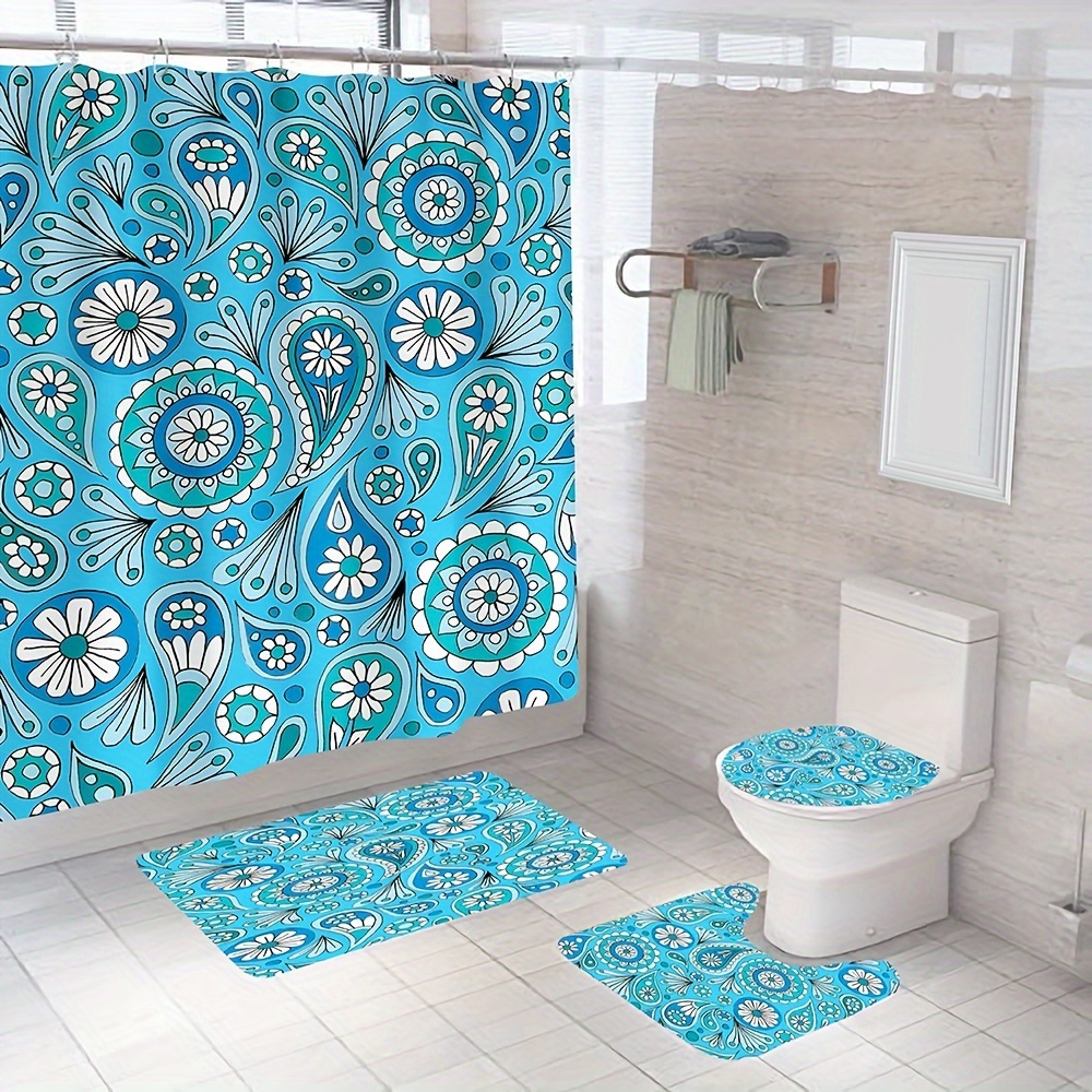 Bohemian Shower Curtain Colorful Floral Design Waterproof - Temu