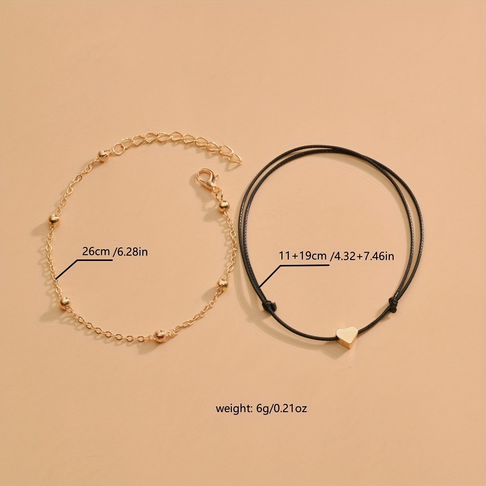 2pc Thin Chain Anklet with Mini Love Heart Beads