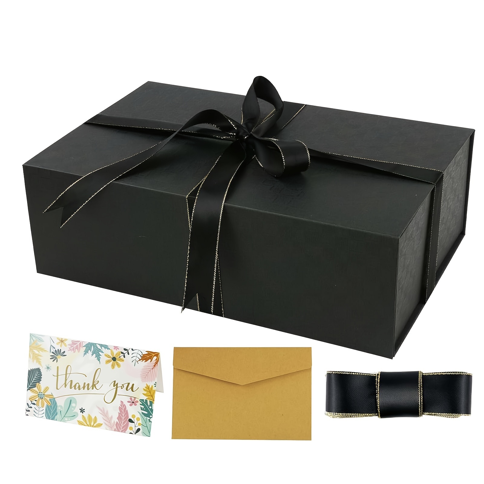Black Gift Box, and Gold Bow Matte Wrapping Paper