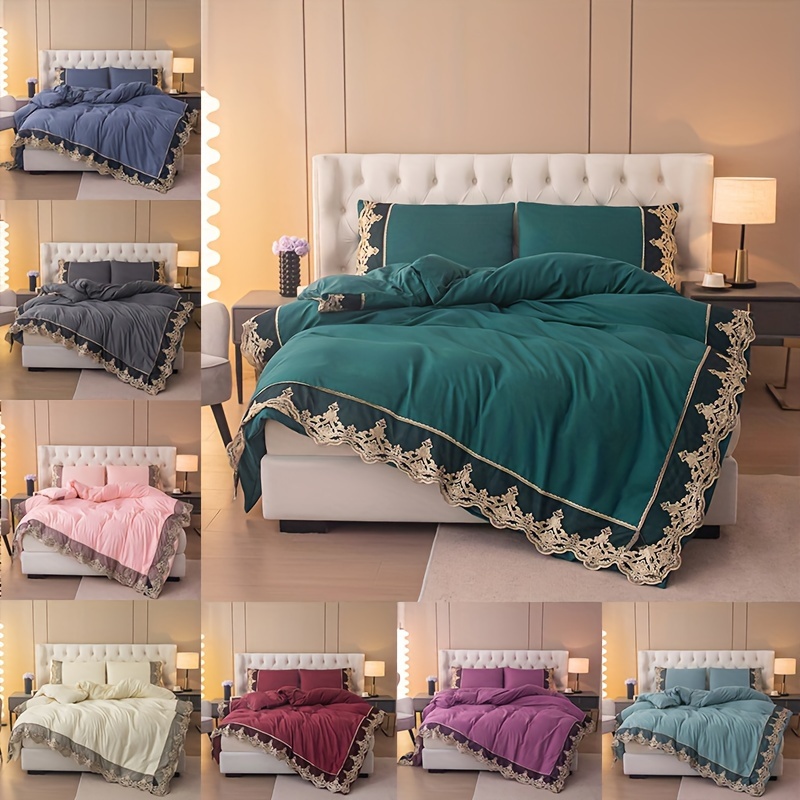 

2/3pcs Luxuriously Modern Duvet Cover Set (1*duvet Cover + 1/2*pillowcase, Without Core) - Soft & Breathable Solid Color Lace Bedding Perfect For Any Bedroom