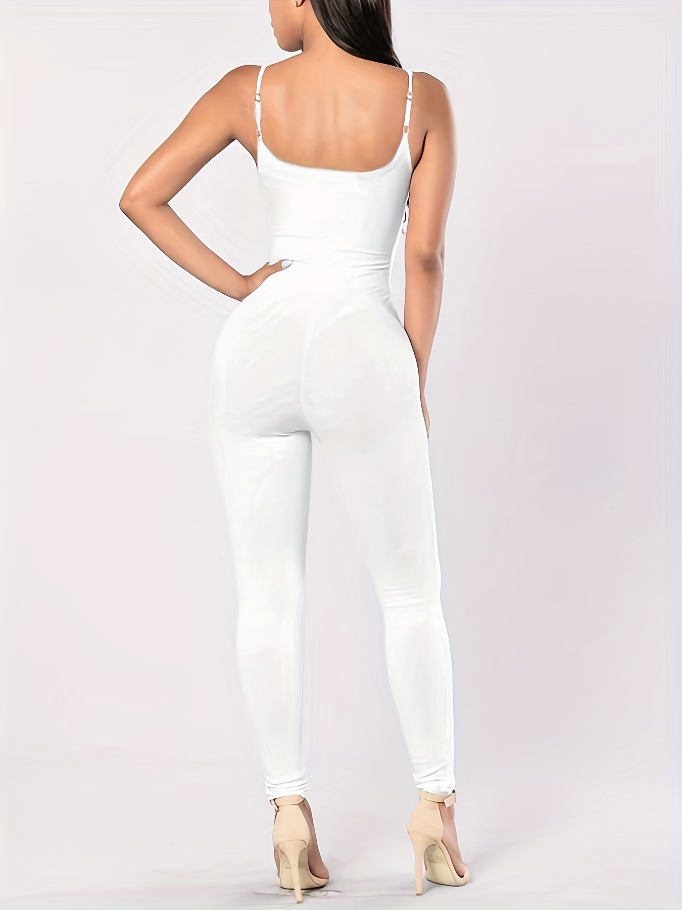 Solid Spaghetti Bodycon Jumpsuit, Sexy Sleeveless Workout Summer Jumpsuit, Women's  Clothing - Temu