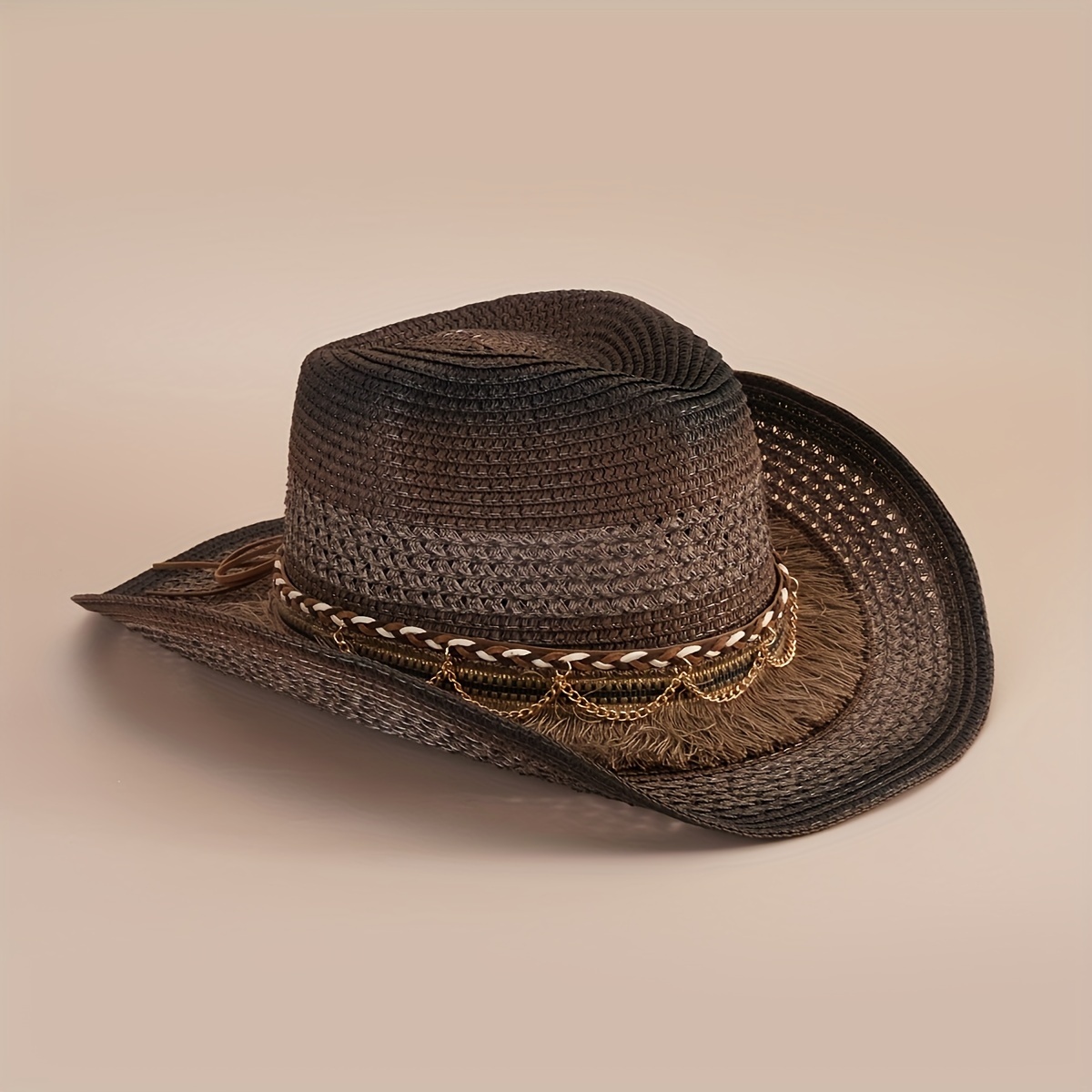 Vintage Tassel Strap Cowboy Hat Western Distressed Hollow - Temu