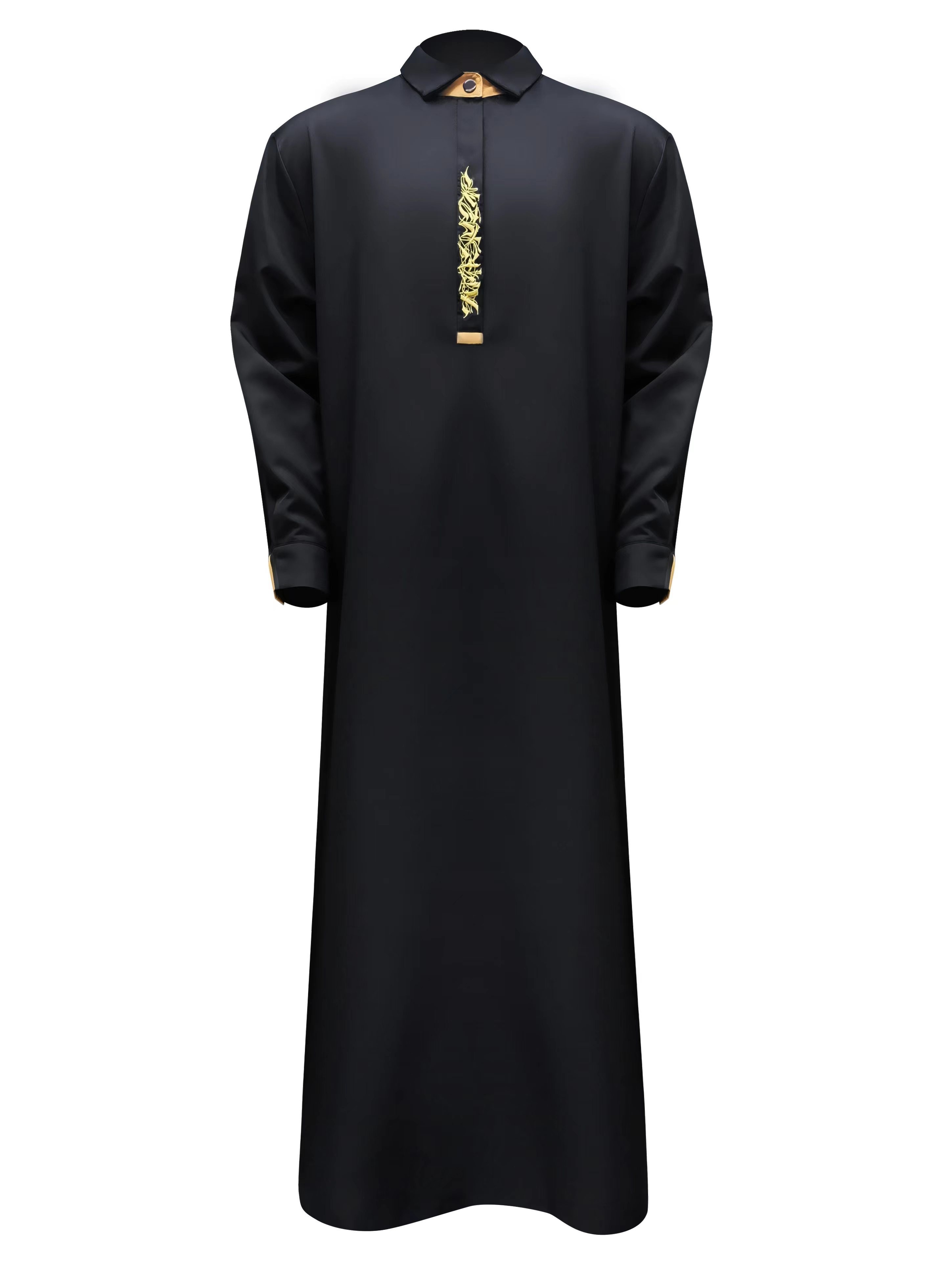 arab mens plus size black robe muslim casual embroidered jubba robe all season universal thobe jubba thawb for men mens clothing plus size