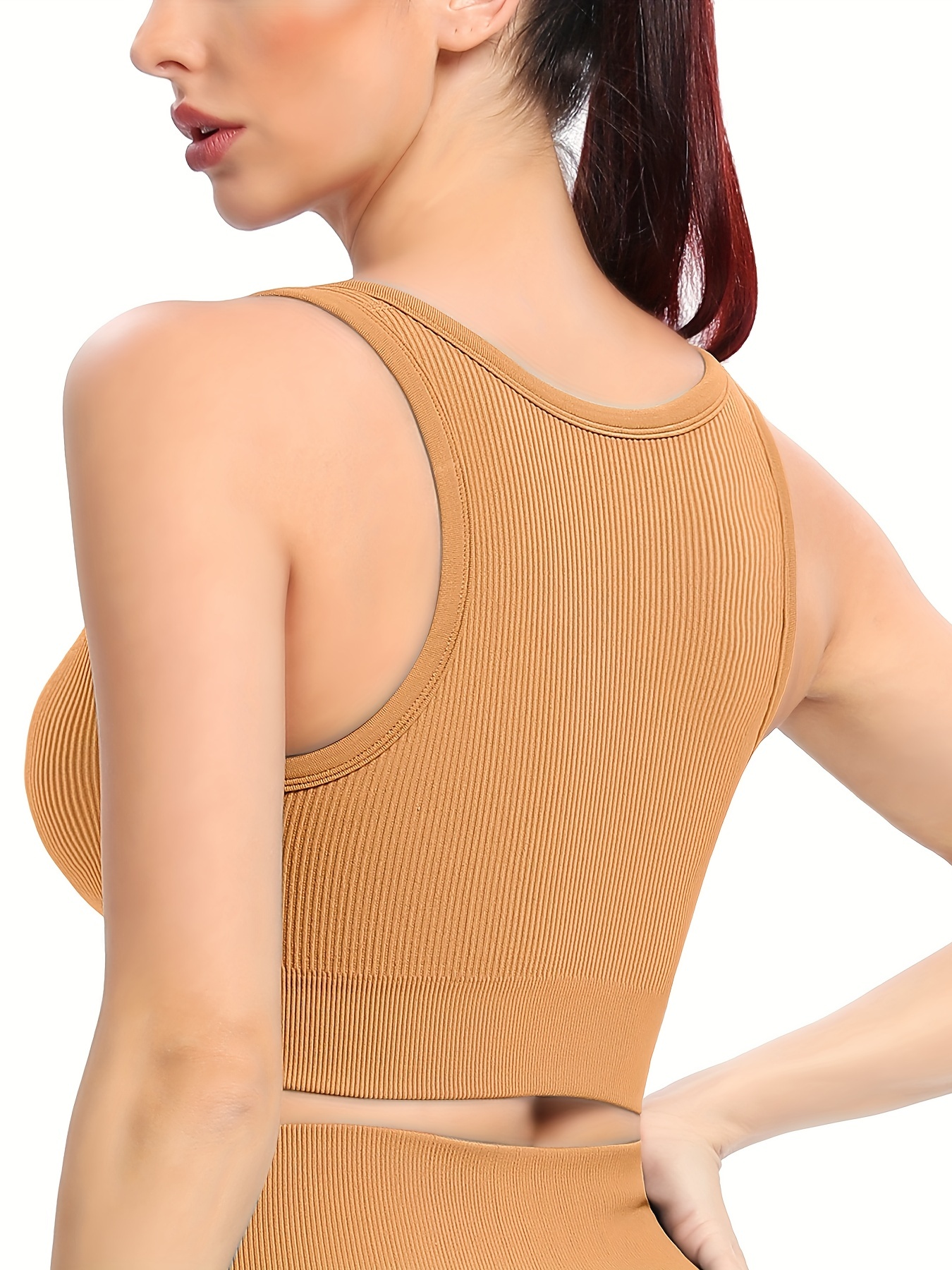 Buy Women's Longline Seamless Ribbed Sports Bra Padded Wireless