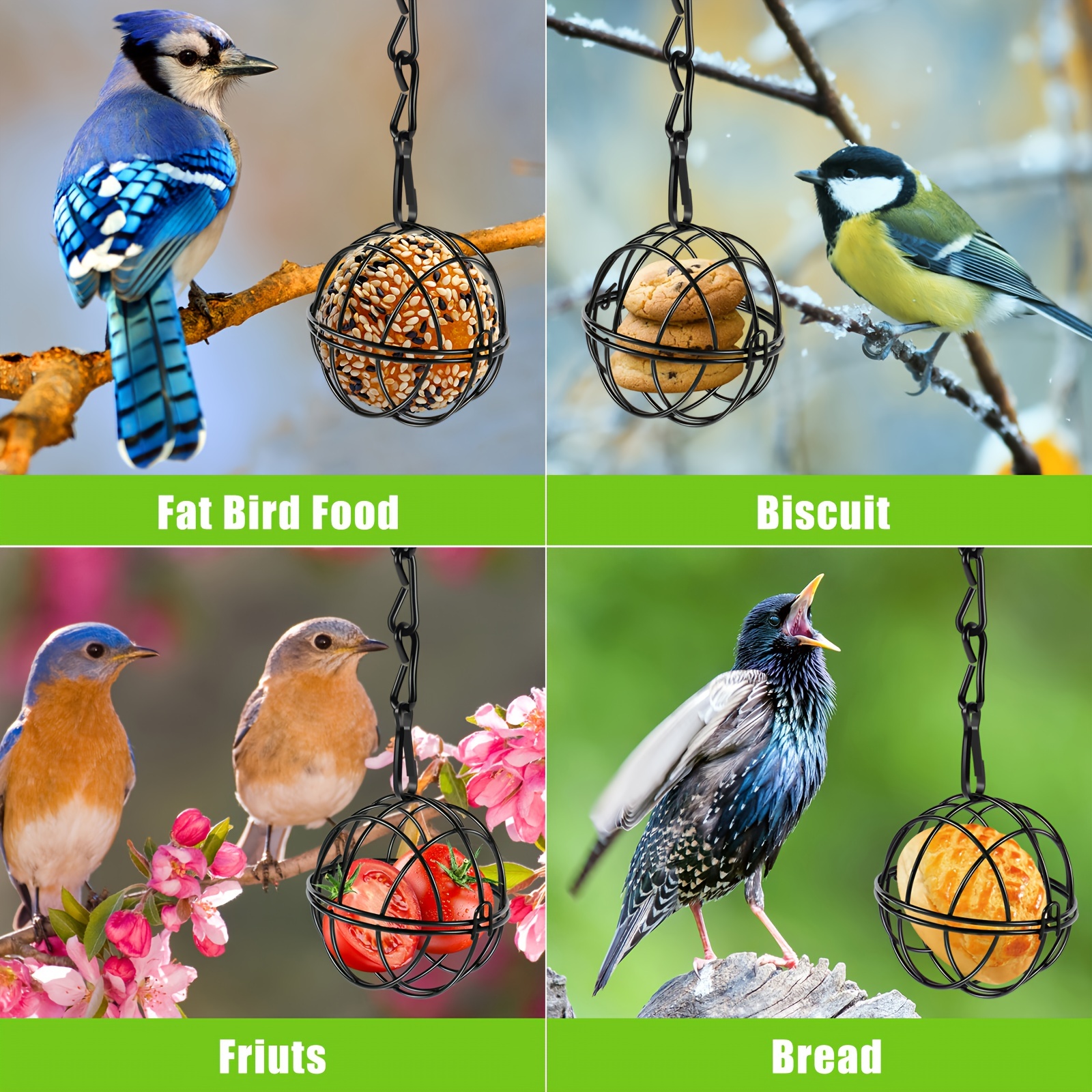 Mangeoires Boules de Graisse en Plastique et Métal pour Oiseaux de la Nature