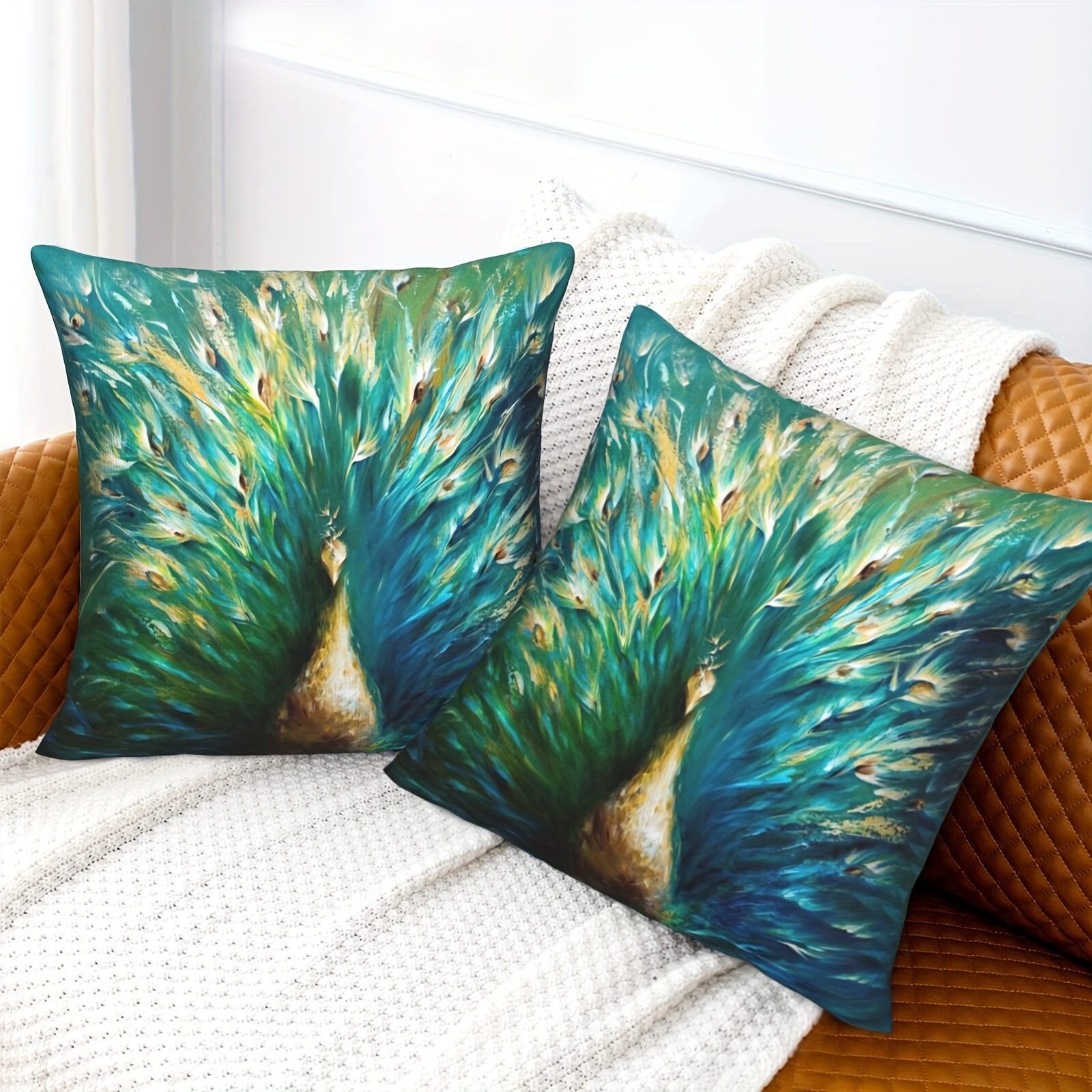 Short Plush Color Peacock Green Throw Pillow Covers Temu