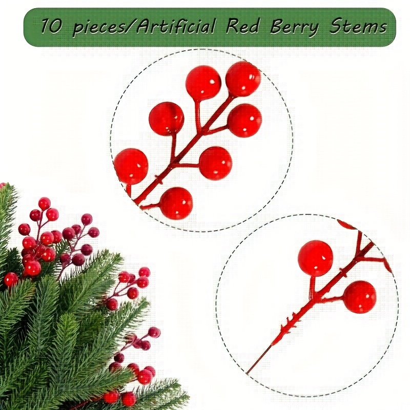 Artificial Pine Leaf Branches Artificial Red Berry Stems - Temu