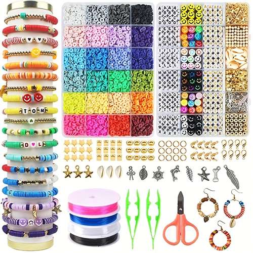 7200 pcs clay beads bracelet making kit preppy friendship flat polymer beads jewelry making kits with charms and elastic strings crafts gifts set for christmas halloween thanksgiving gifts