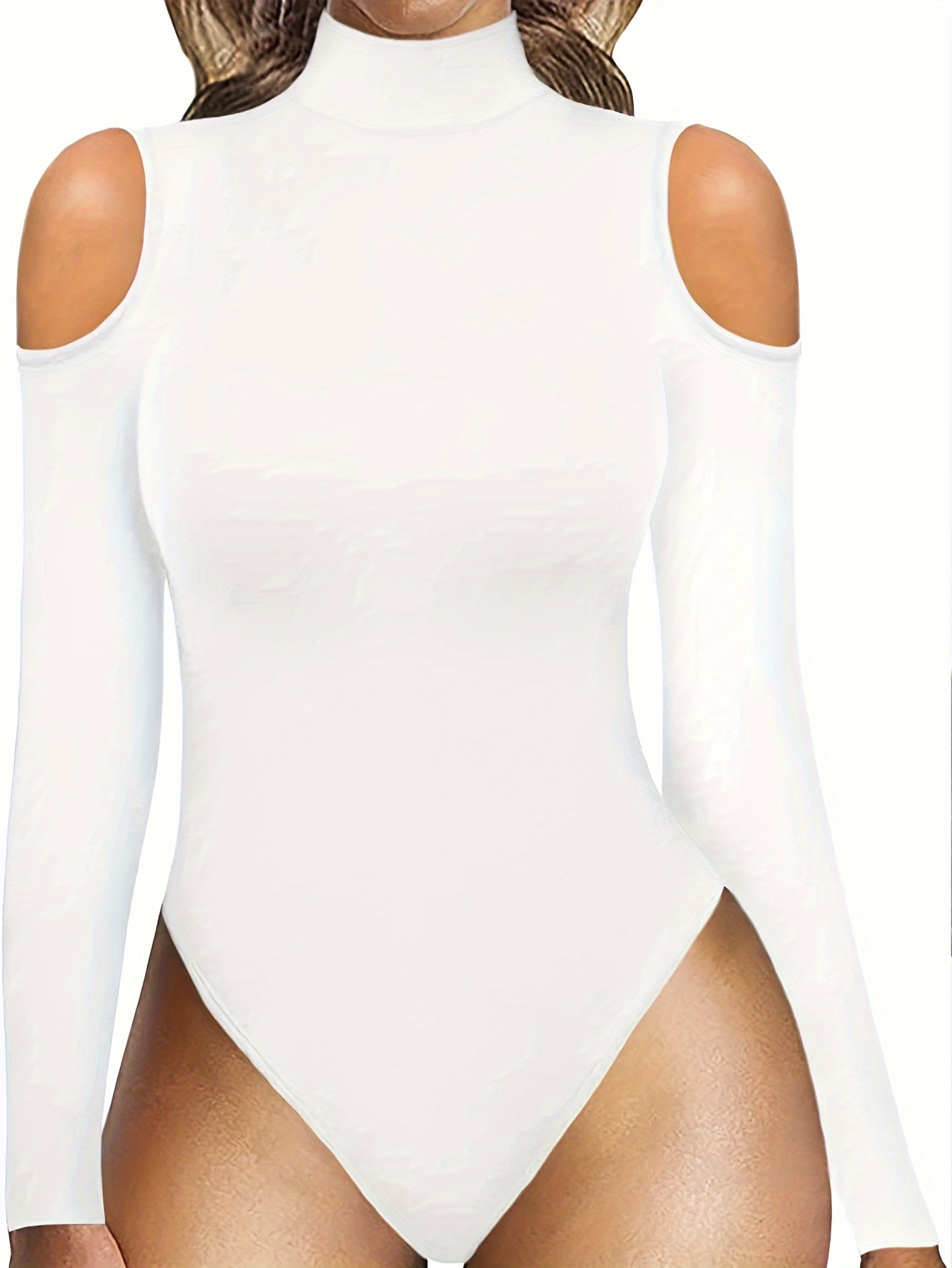 Long Sleeve Shaping Bodysuit Cut Mock Neck Tummy Control - Temu Canada