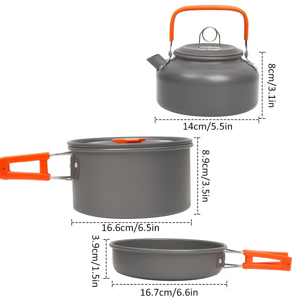 1set Outdoor Camping Cookware Set For 2-3 People With Teapot, Hard