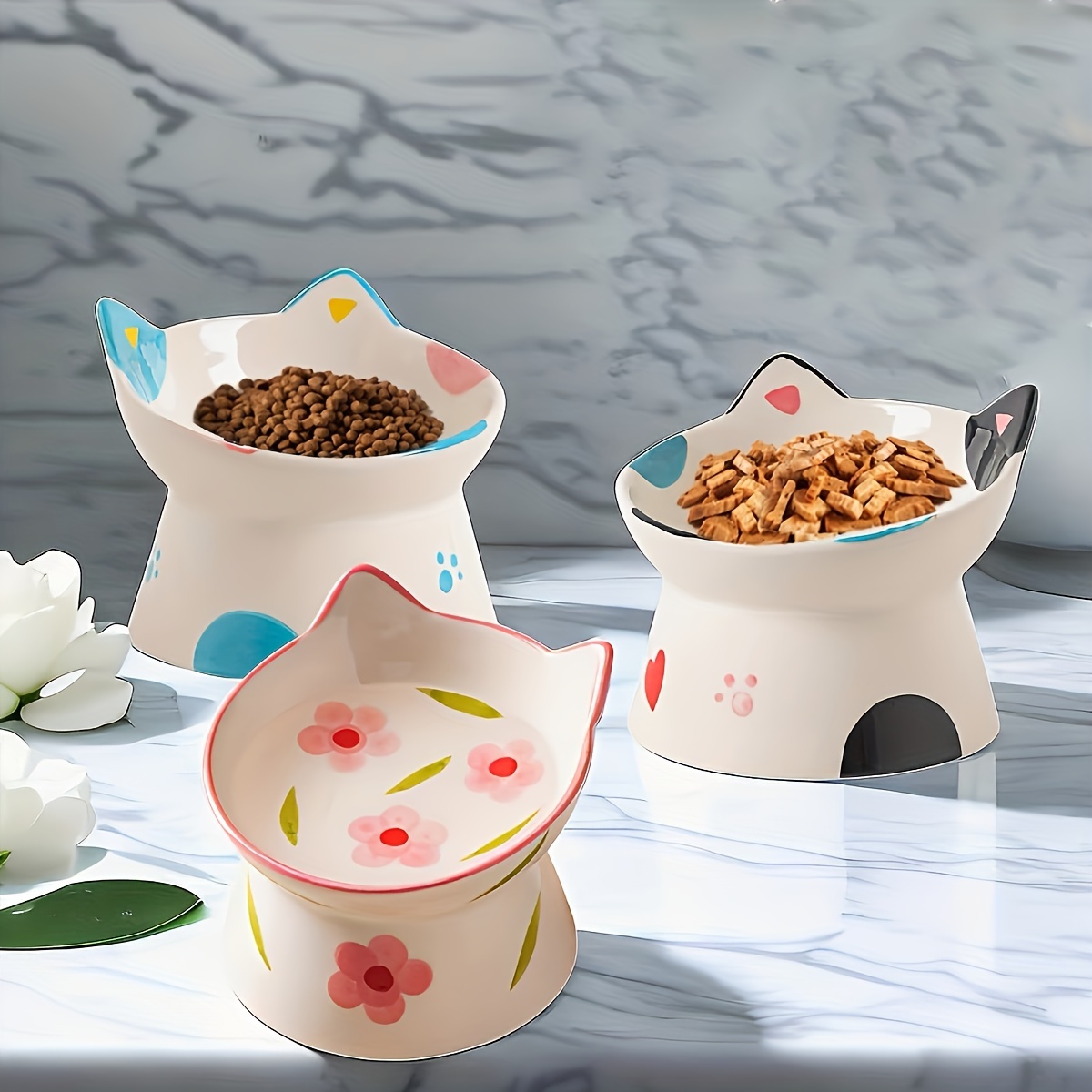 creative elevated cat feeder bowl raised ceramic cat food Temu