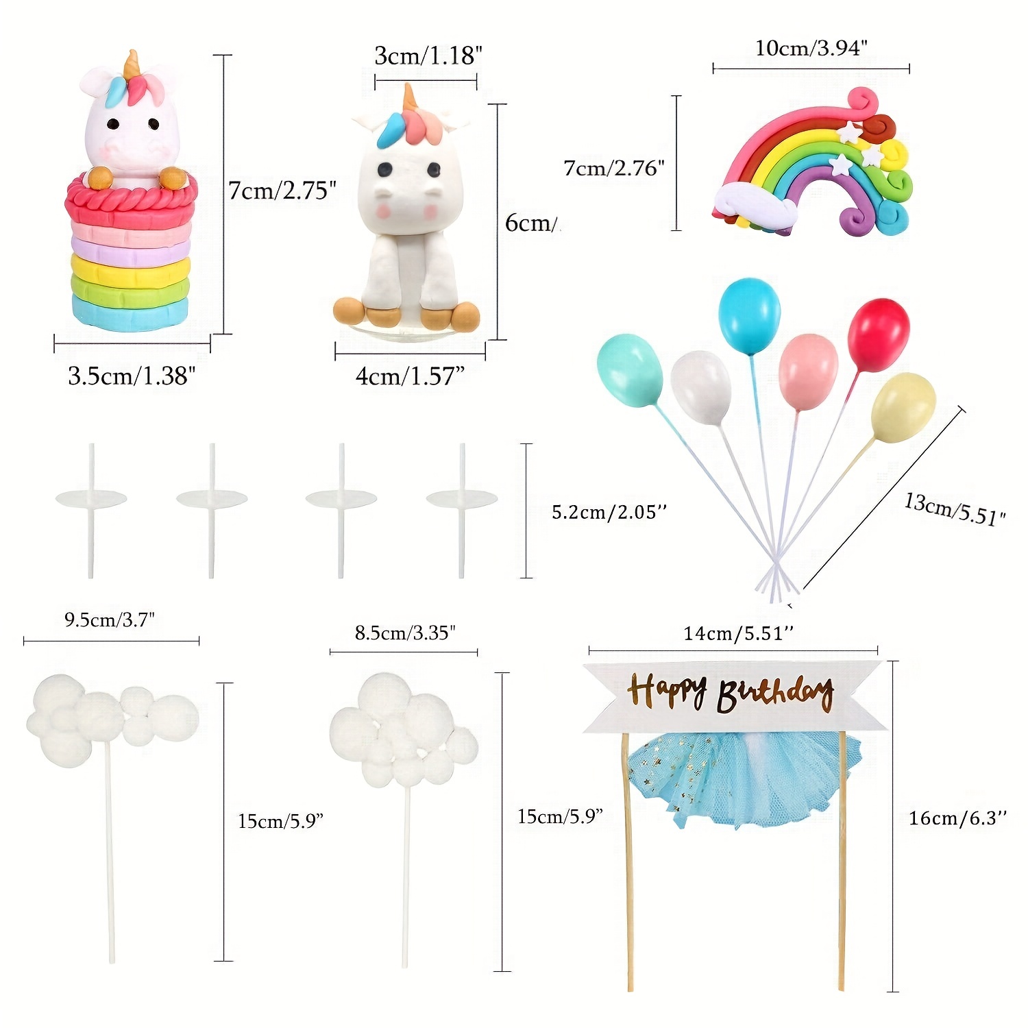 21pcs Unicorn Cake Topper Kit Cloud Rainbow Balloon Happy Birthday Banner  Cake Decoration for Boy Girl Kid Birthday