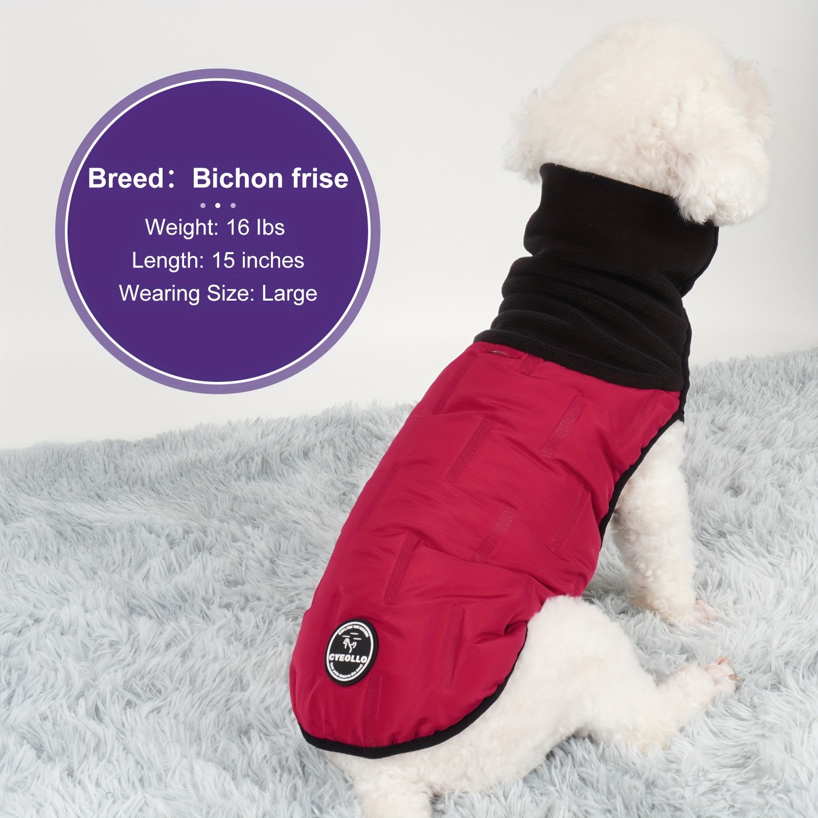 Warm Dog Jacket Zip Up Dog Vest Fluff Coat With Double D Ring