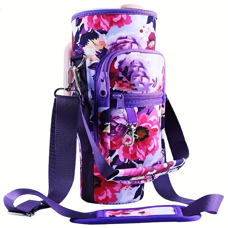  Water Bottle Carrier Bag, Water Bottle Sling Bag Compatible  with Stanley 40oz Tumbler with Handle, Water Bottle Pouch Holder with  Adjustable Shoulder Strap for Hiking Travelling Camping, Purple : Sports 