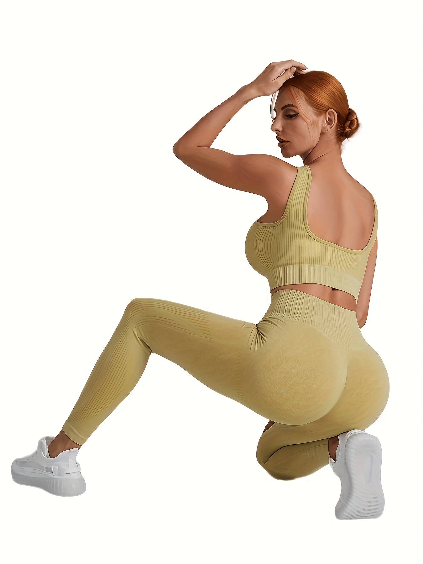 Solid Color Workout Set Sports Bra High Waist Butt Lifting - Temu