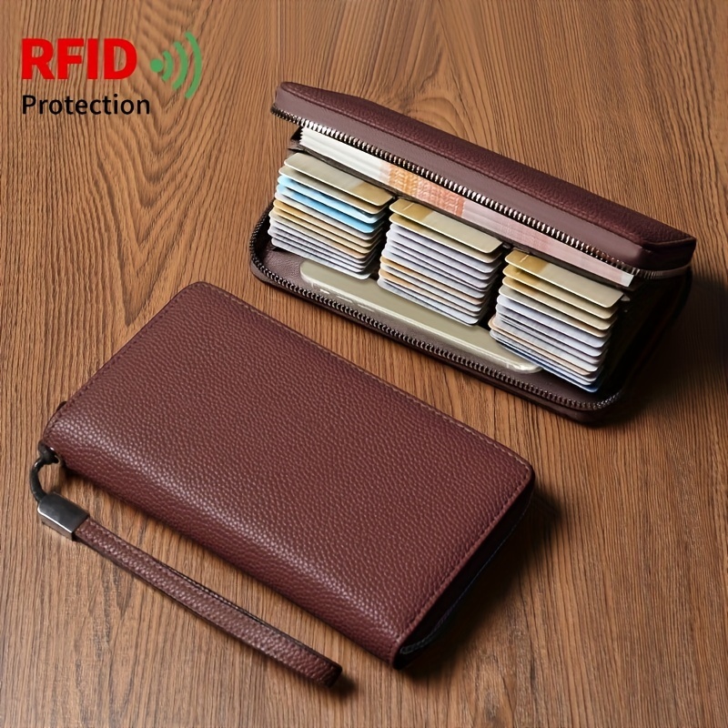 Anti-theft Men's Wallet For Credit Card Holder Leather Zipped Portable  Large 