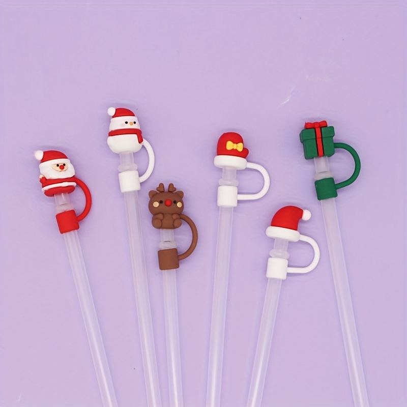 6PCS Christmas Straw Cover Cap for Stanley Cup Silicone Straw