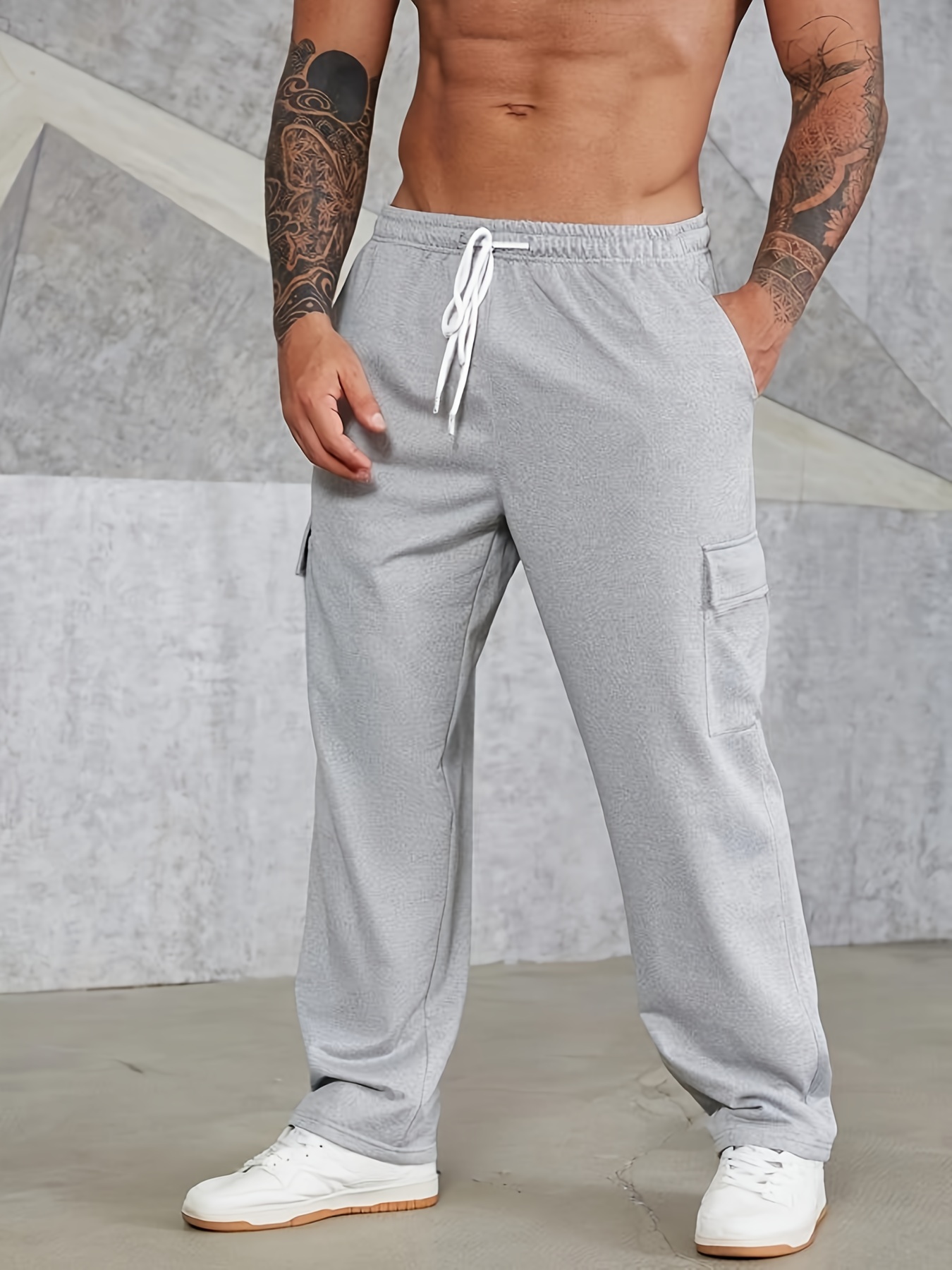 Men's Plus Size Drawstring Waist Casual Pants Straight Leg - Temu