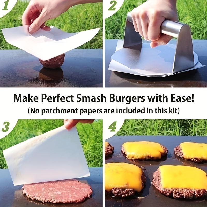 Stainless Steel Smash Burger Press Kit, Hamburger, Bacon, Steak